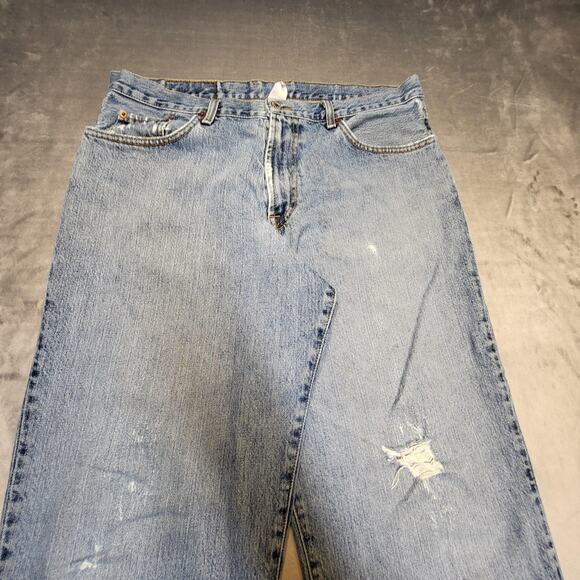 Lucky Brand Dungarees Jeans Mens 36x30 Light Wash Made in USA Distressed Ripped - Picture 2 of 10